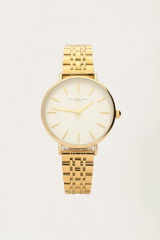 My Jewellery Rond horloge met schakels & witte wijzerplaat Goud