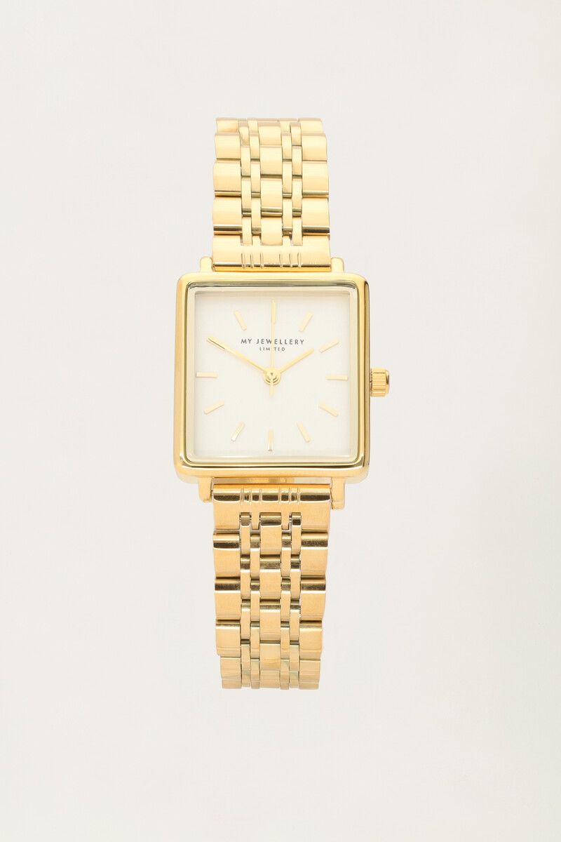 My Jewellery Vierkant horloge met witte wijzerplaat Goud