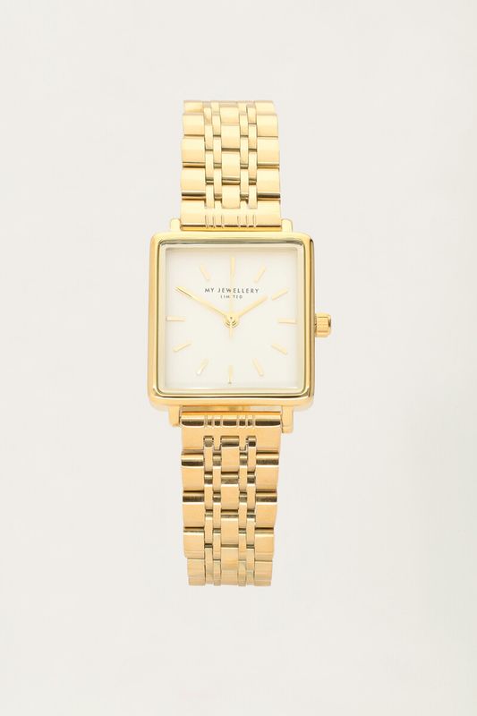My Jewellery Vierkant horloge met witte wijzerplaat Goud