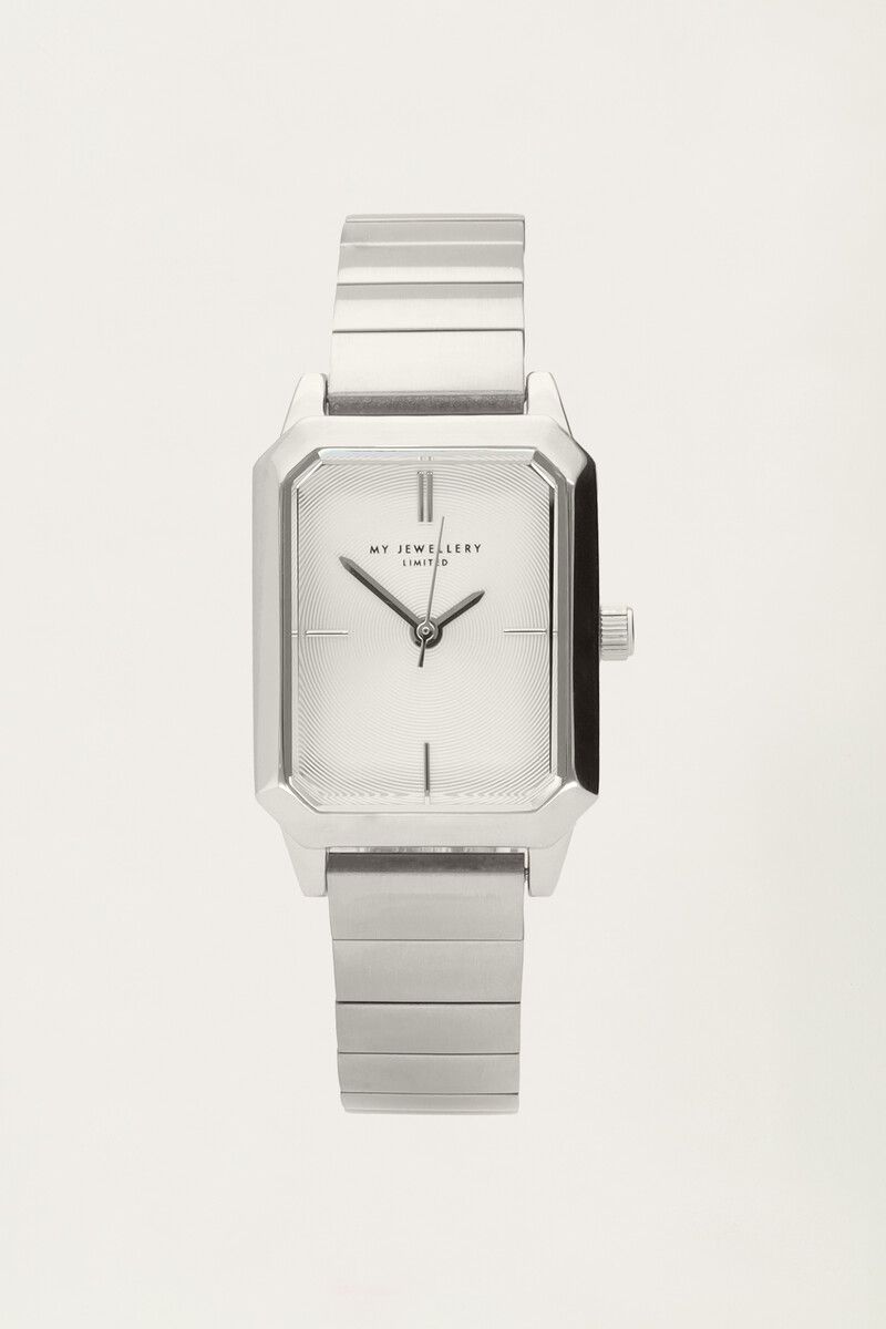 My Jewellery Vierkant horloge met brede horizontale schakels Zilver