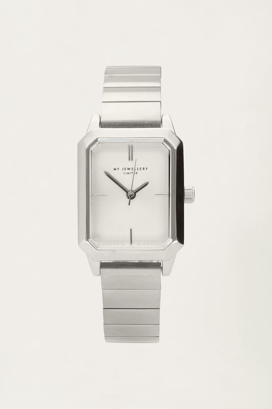 My Jewellery Vierkant horloge met brede horizontale schakels Zilver