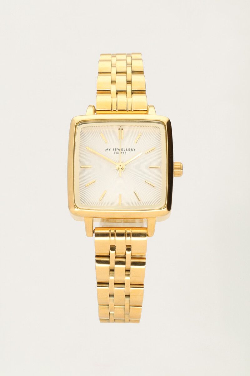 My Jewellery Vierkant horloge met schakelband Goud