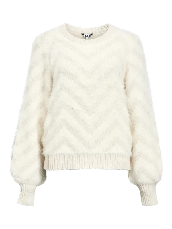Object OBJHOLLOW L/S RE KNIT PULLOVER NOOS White Sand 23047266