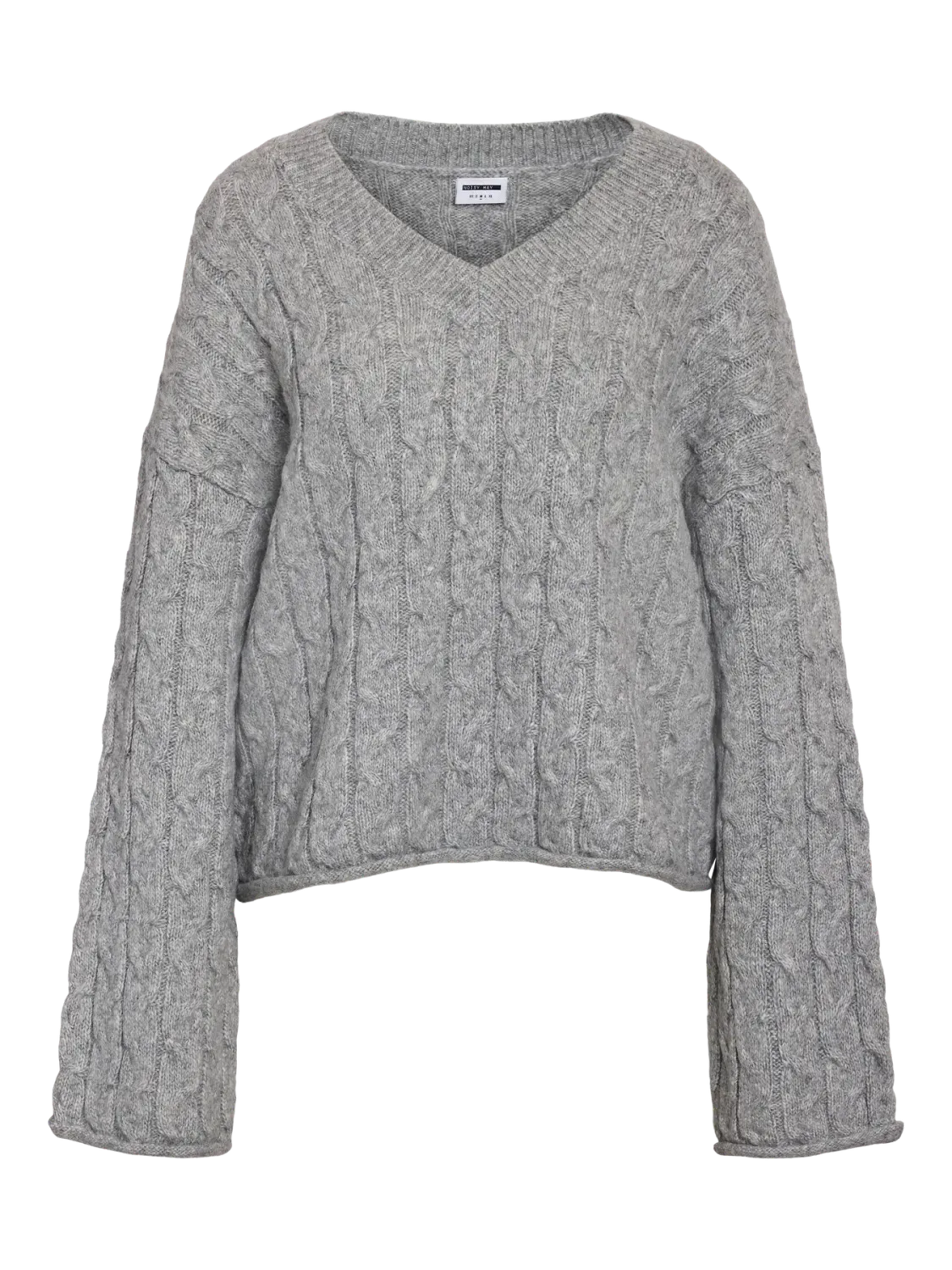 Noisy May NMELOISE L/S V-NECK CABLE KNIT FWD : Medium Grey Melange 27034703