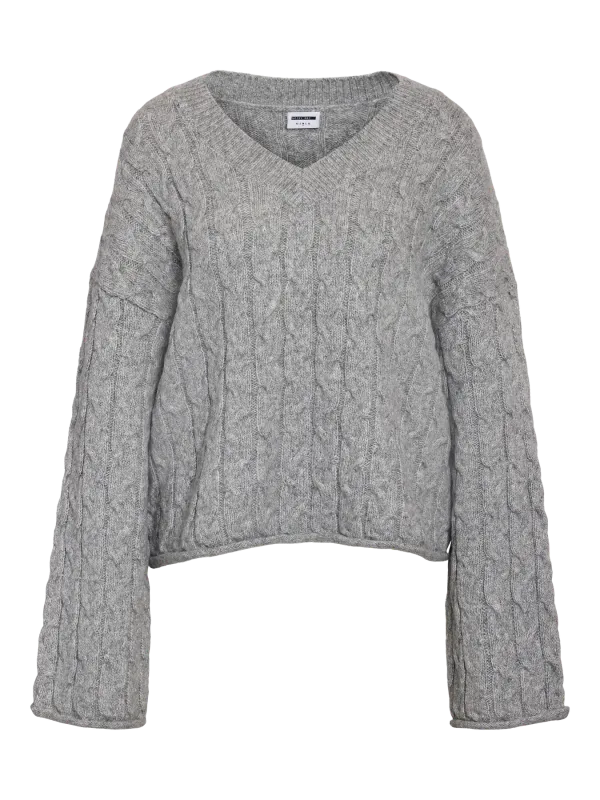 Noisy May NMELOISE L/S V-NECK CABLE KNIT FWD : Medium Grey Melange 27034703
