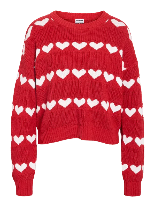 Noisy May NMBLITZEN L/S O-NECK KNIT FWD Racing Red/BIRCH HEA 27034910