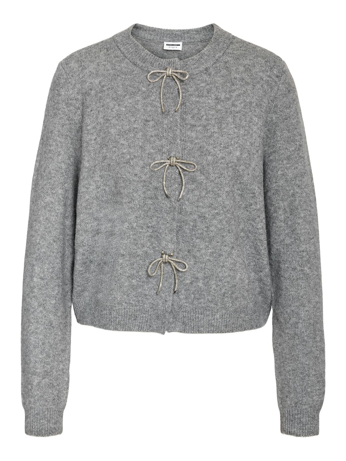 Noisy May NMBRAYANA L/S BOW TRIM KNIT CARDIGA: Ultimate Grey/sequin 27036455