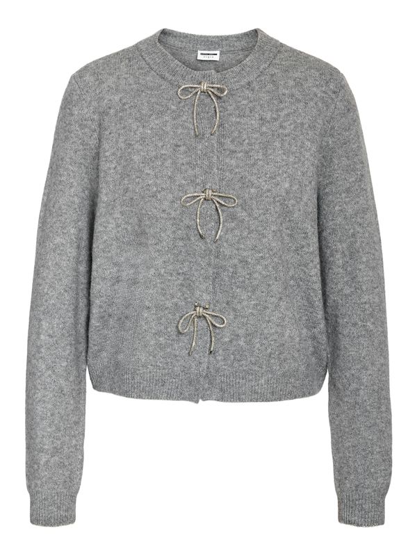 Noisy May NMBRAYANA L/S BOW TRIM KNIT CARDIGA: Ultimate Grey/sequin 27036455