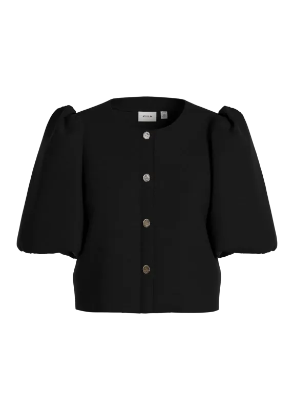 Vila VITALIAMA O-NECK 2/4 OPEN SHORT TOP Black Beauty 14111383