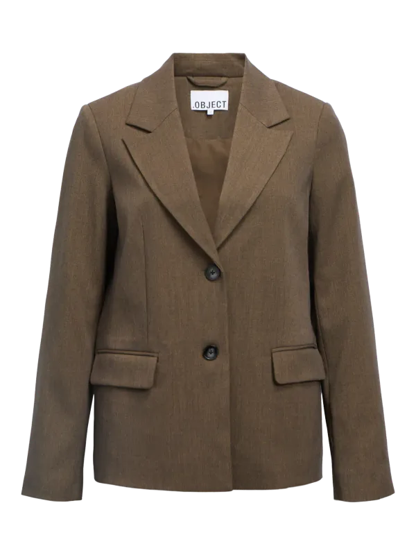 Object OBJKARA L/S LO BLAZER 142 Seal Brown/Melange 23048012