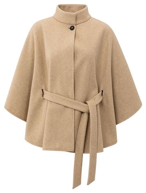 YaYa Soft woven poncho with collar LIGHT CAMEL MELANGE 03-521004-510