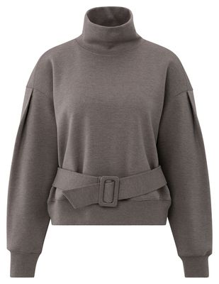 YaYa High neck sweatshirt with belt DARK NIGHT GREY MELA 01-109100-510