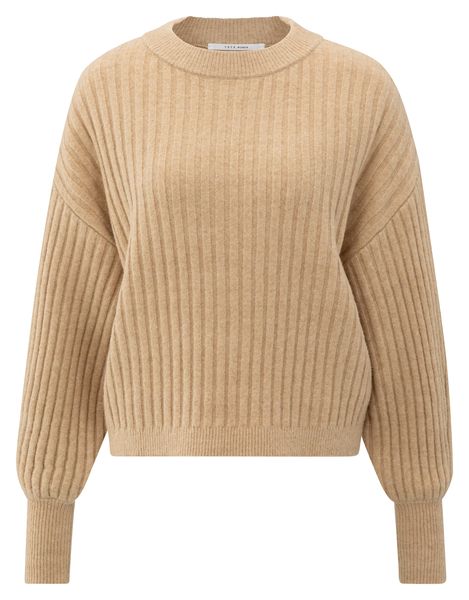 YaYa Ribbed sweater with round neck LIGHT CAMEL 01-000538-510