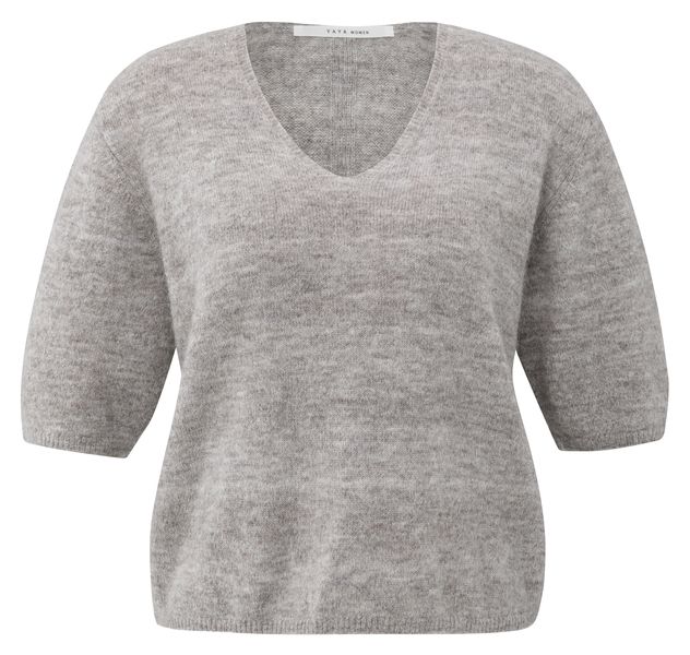 YaYa Melange knit with V-neck TAUPE GREY MELANGE 01-000522-510