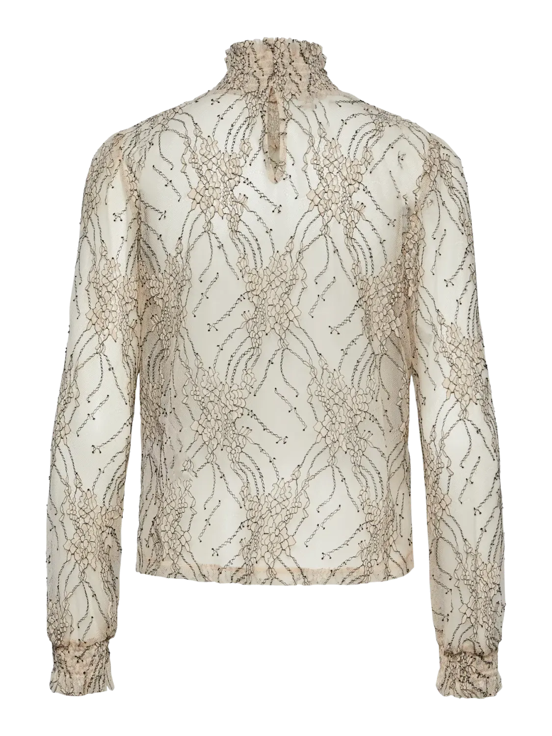 Pieces PCKYLIE LS LACE TOP Gilded Beige/BLACK 17118700