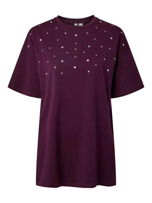 Pieces PCSKYLAR SS OS DETAIL TEE FSY PP BC Dark Purple/RHINESTO 17165869