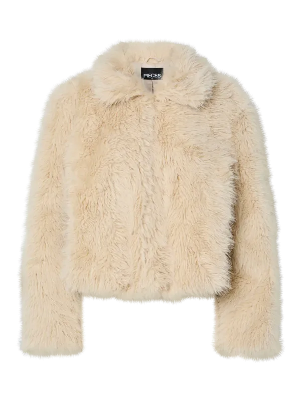 Pieces PCJILLA SHORT FLUFFY JACKET Birch 17159054