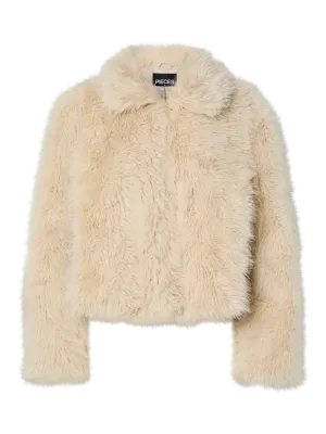 Pieces PCJILLA SHORT FLUFFY JACKET Birch 17159054