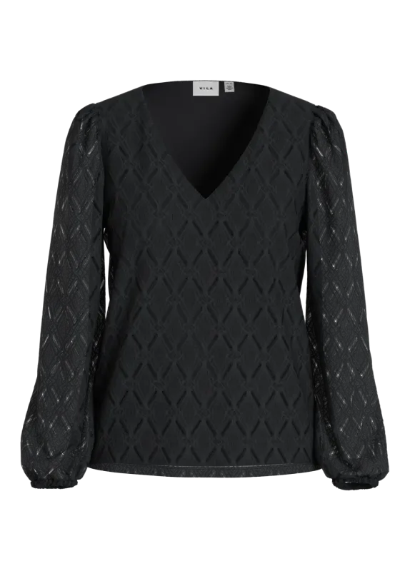 Vila VIFERO V-NECK L/S TOP/DFS/PB Black Beauty 14113222