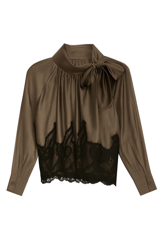 Ambika blouse met kant bruin Ro2553
