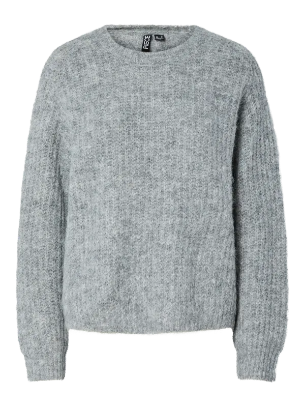 Pieces PCCLEO LS O-NECK CHUNKY KNIT NOOS B: Medium Grey Melange 17158925