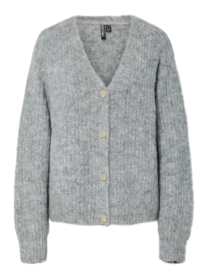Pieces PCCLEO LS V-NECK KNIT CARDIGAN NOOS: Medium Grey Melange 17158926