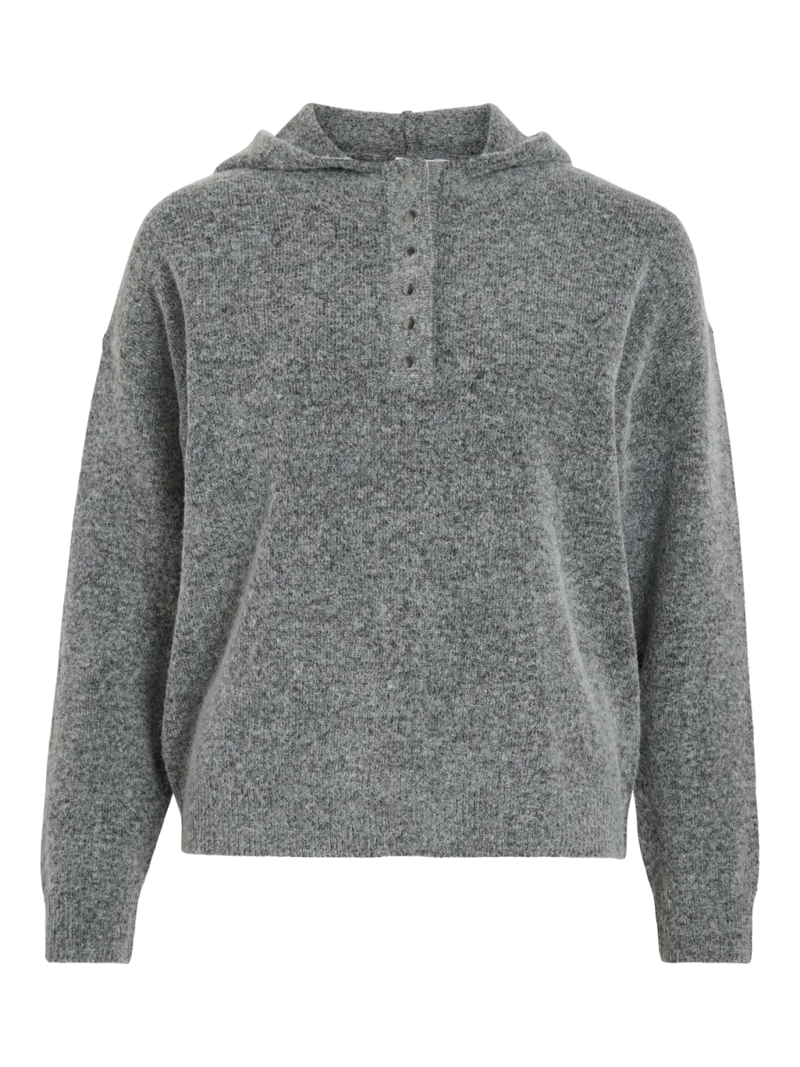 Vila VICASTI HOODIE L/S BUTTON KNIT TOP Medium Grey Melange 14111871