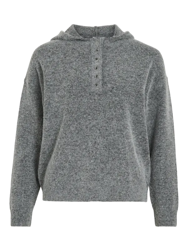 Vila VICASTI HOODIE L/S BUTTON KNIT TOP Medium Grey Melange 14111871