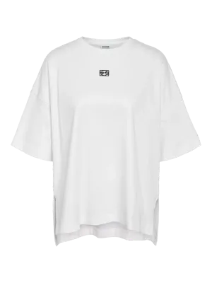 Noisy May NMKIM S/S SLIT T-SHRT JRS FWD Cloud Dancer/BLACK E 27036409