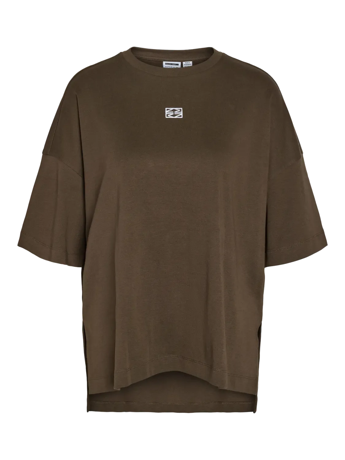 Noisy May NMKIM S/S SLIT T-SHRT JRS FWD Chocolate Brown/WHIT 27036409