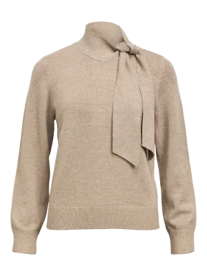Object OBJTHESS L/S RE BOW KNIT PULLOVER N: Desert Taupe/Melange 23048077