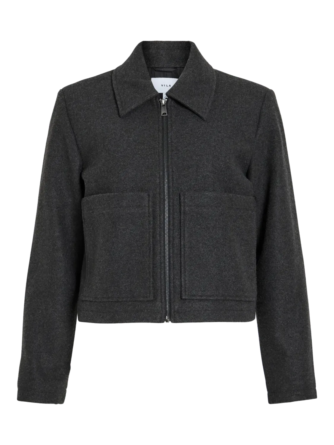 Vila VIJANNI L/S ZIP SHORT JACKET Dark Grey Melange 14111816