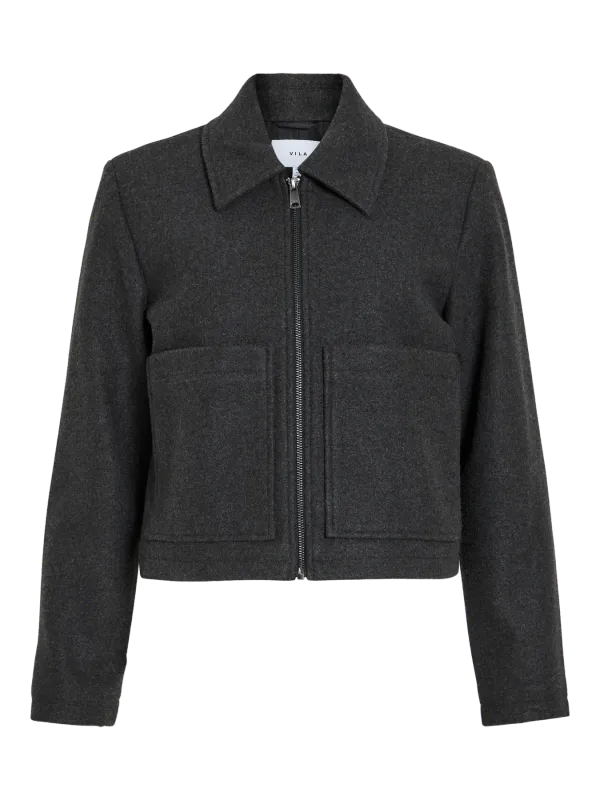 Vila VIJANNI L/S ZIP SHORT JACKET Dark Grey Melange 14111816