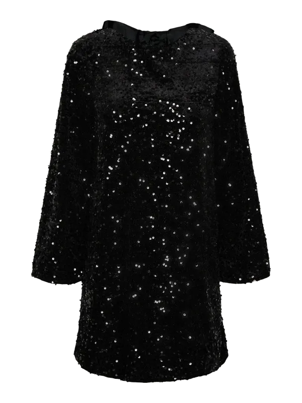 Pieces PCKAM LS DEEP BACK BOW DRESS JRS NO: Black/Black sequins 17152878