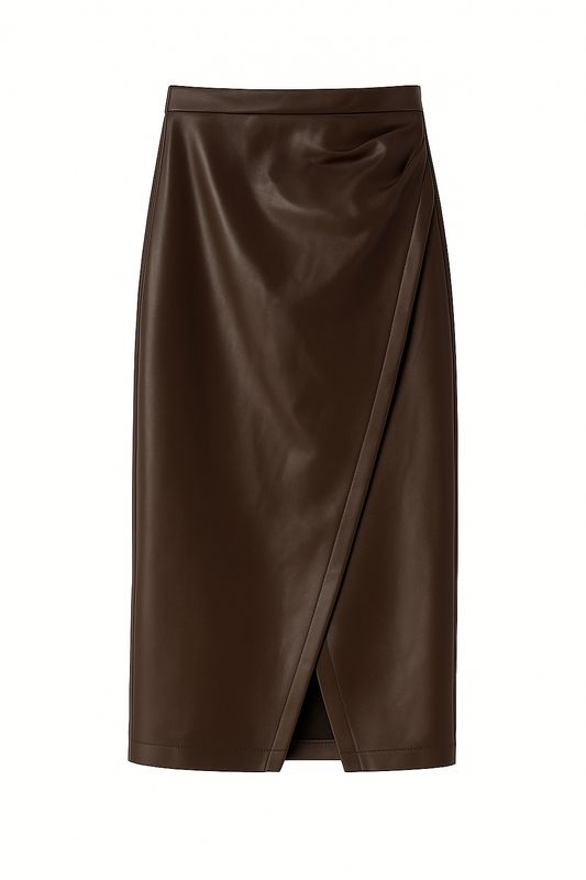 Ambika leren rok met split brown Joken