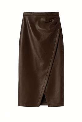 Ambika leren rok met split brown Joken