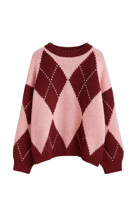 Ambika Trui met patroon Bordeaux/Roze 31892