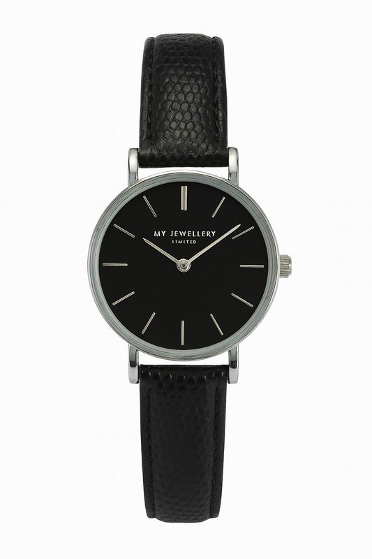 My Jewellery Horloge Zwart Leer Zilver
