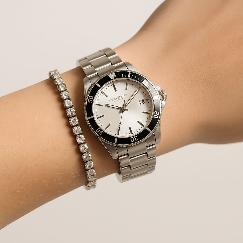 My Jewellery Horloge Brede Schakels Zilver/Zwart