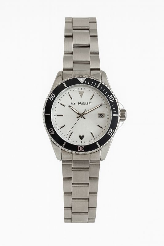 My Jewellery Horloge Brede Schakels Zilver/Zwart