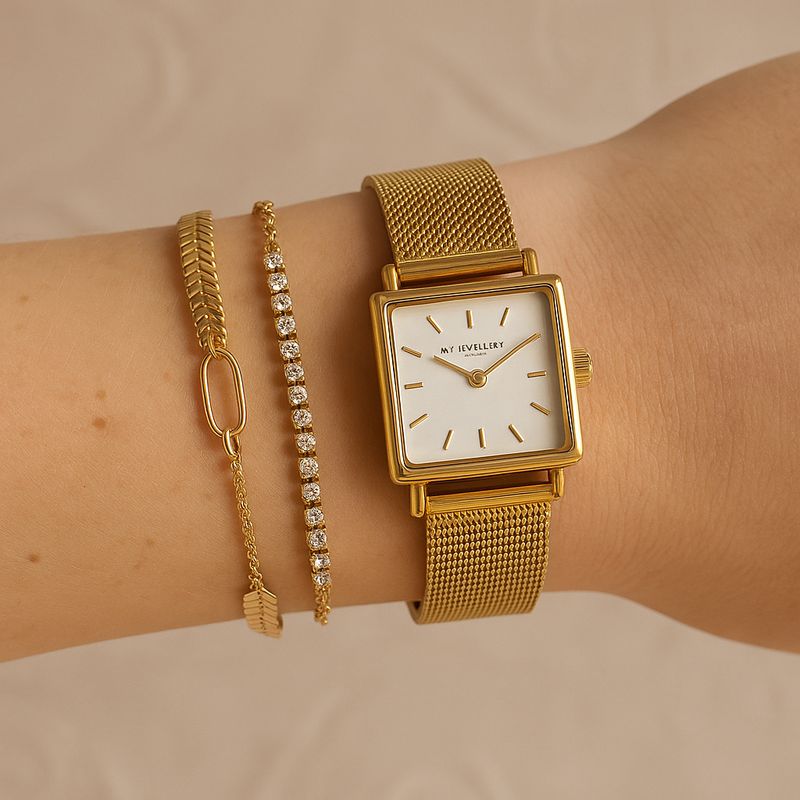 My Jewellery Horloge Vierkante Wijzerplaat Gevlochten Goud