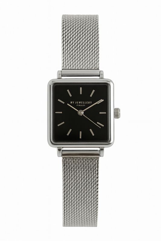 My Jewellery Zwarte Wijzerplaat Gevlochten Zilver