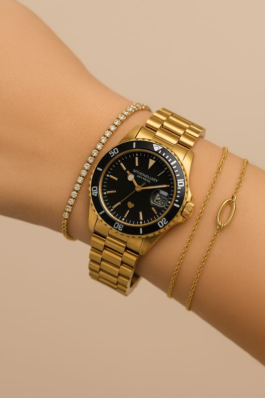 My Jewellery Horloge Brede Schakels Zwart/Goud