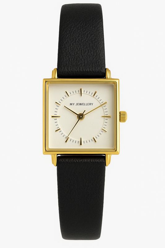 My Jewellery Horloge Vierkante Wijzerplaat Leer/Goud