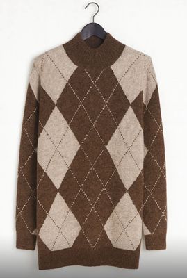 Nameless  Jurk Ruit Bruin/Beige 7100