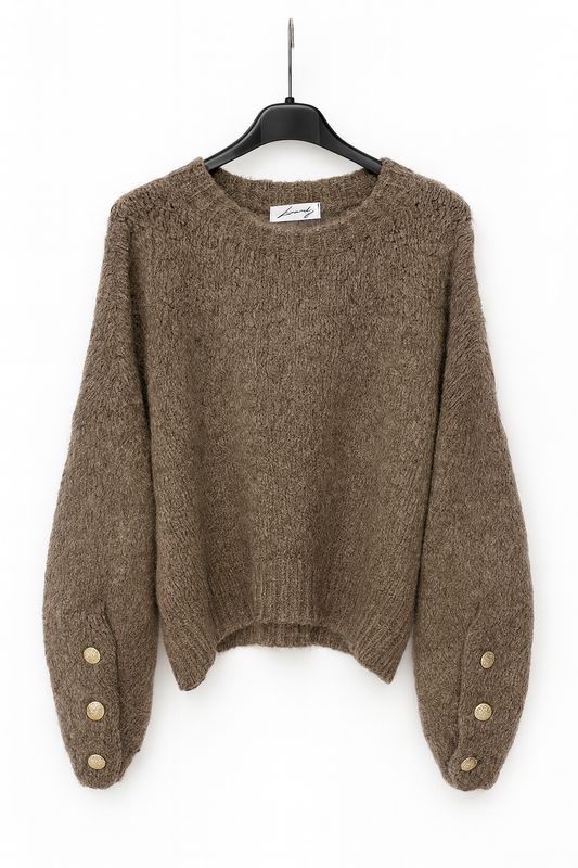 Ambika gebreide trui gouden knopen taupe 31912