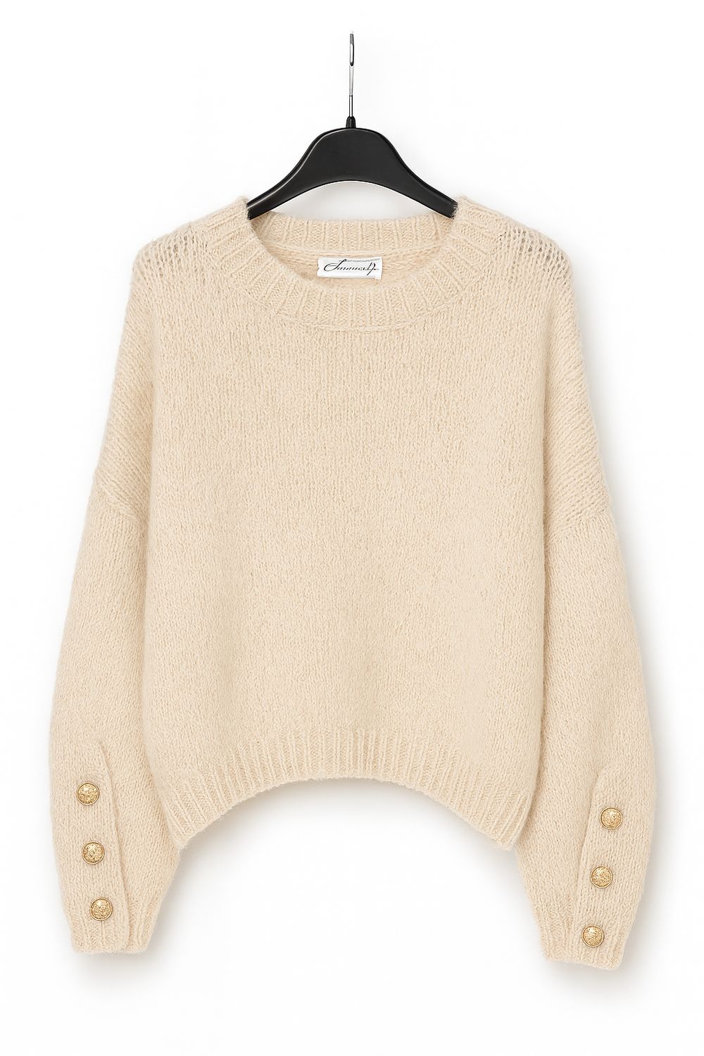 Ambika gebreide trui gouden knopen creme 31912