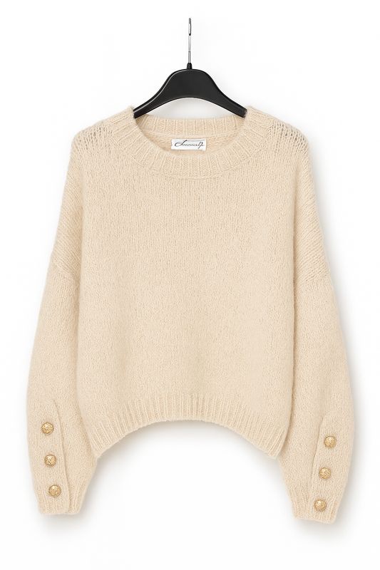 Ambika gebreide trui gouden knopen creme 31912