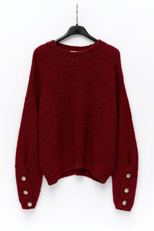 Ambika gebreide trui gouden knopen bordeaux 31912