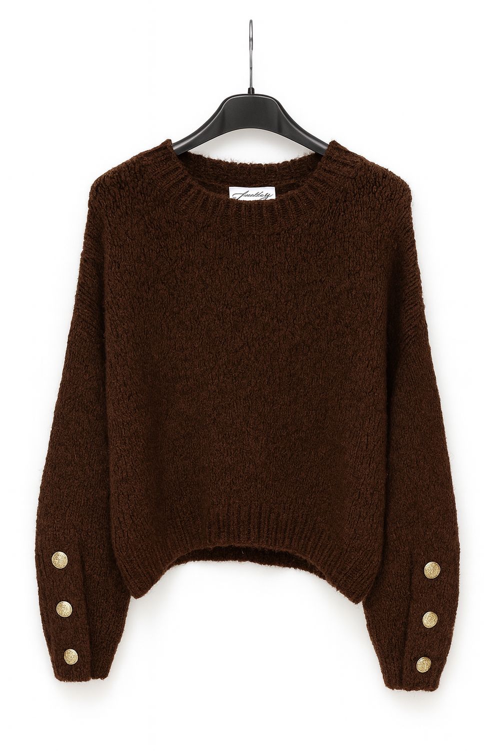 Ambika gebreide trui gouden knopen bruin 31912